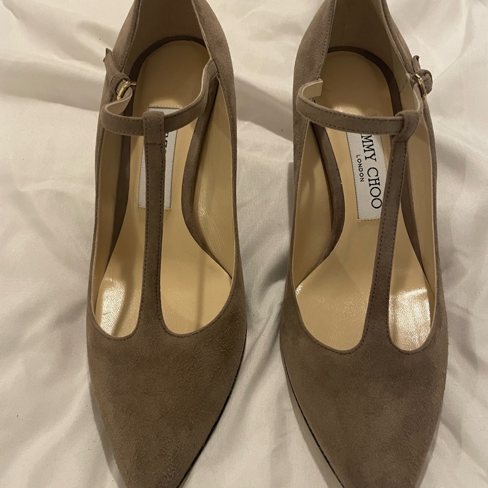Jimmy Choo Brown Suede T-Strap Heels